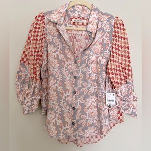 NWT Free People Patchwork Button Blouse